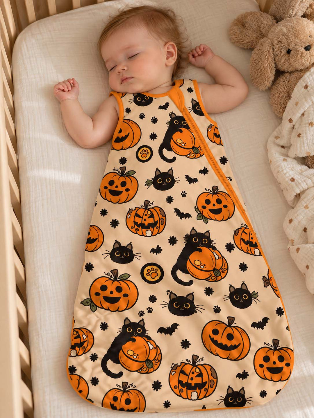 Black Cat Pumpkin Halloween Bamboo Sleep Bag