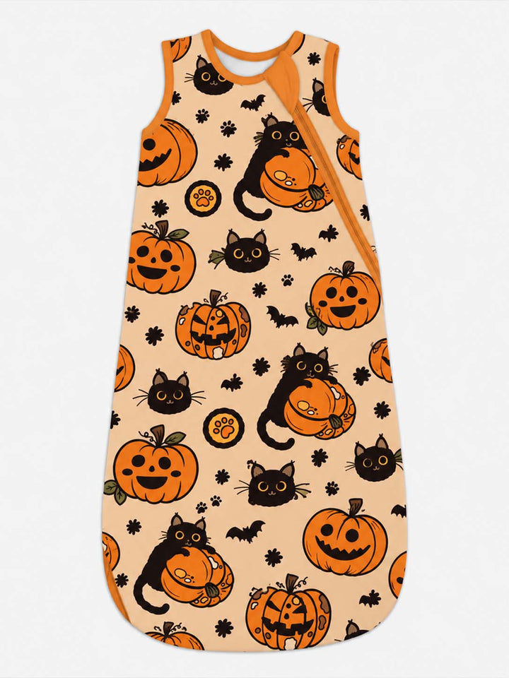 Black Cat Pumpkin Halloween Bamboo Sleep Bag
