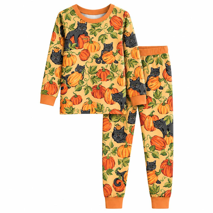 Black Cats in the Pumpkin Patch Bamboo Two Piece Long Sleeve Pajama Set