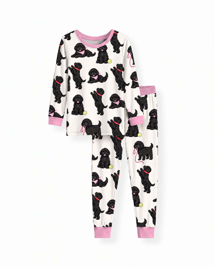Black Dog Playtime Pink Bamboo Two Piece Long Sleeve Pajama Set