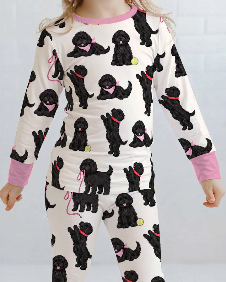 Black Dog Playtime Pink Bamboo Two Piece Long Sleeve Pajama Set