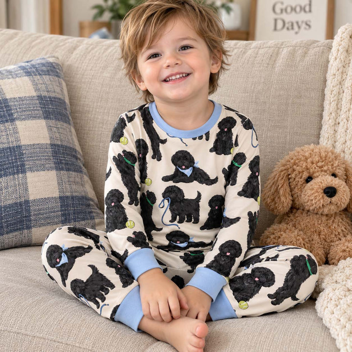 Black Dog Playtime Bamboo Two Piece Long Sleeve Pajama Set