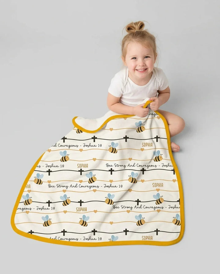 Bee Strong And Courageous Custom Name Bamboo Blanket