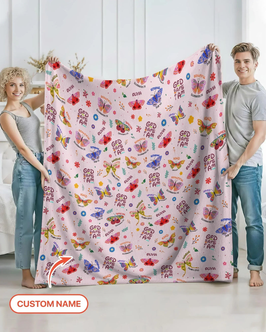 Custom Name God says I am Butterfly Bamboo Blanket