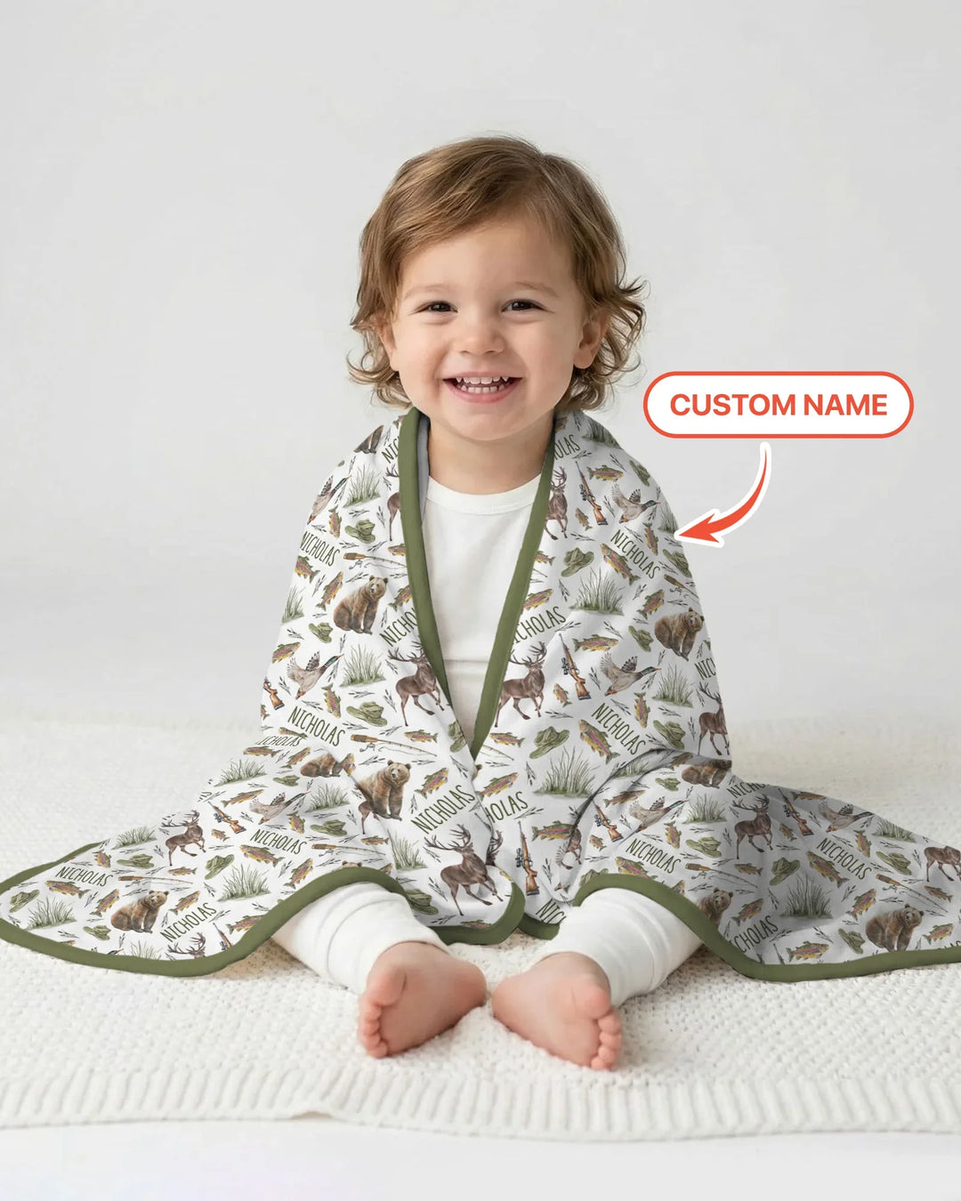 Custom Name Little Hunter Bamboo Blanket