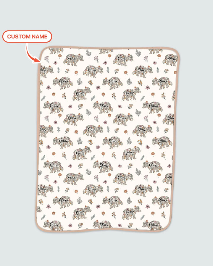 Custom Name Floral Bear Family Matching Bamboo Blanket