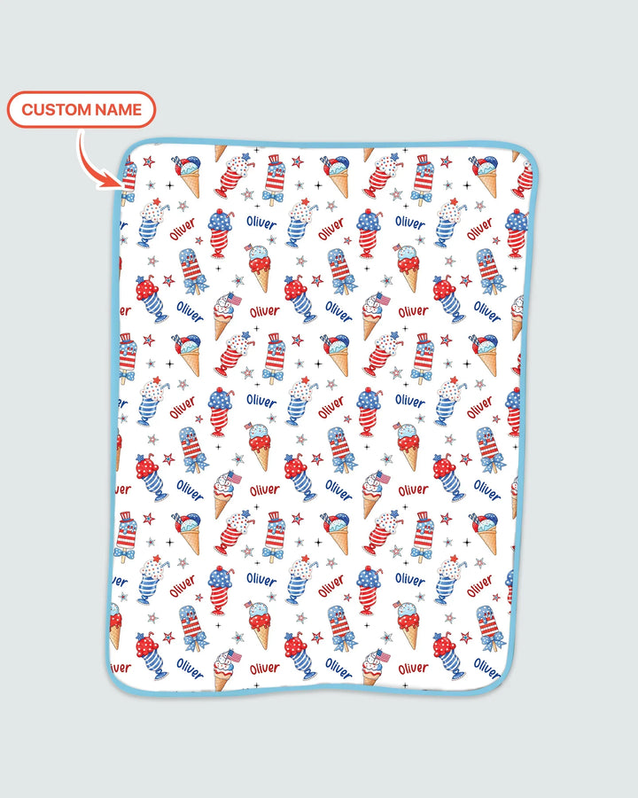 Custom Name Red, White & Ice Cream Bamboo Blanket