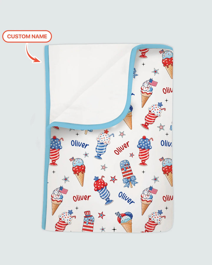 Custom Name Red, White & Ice Cream Bamboo Blanket