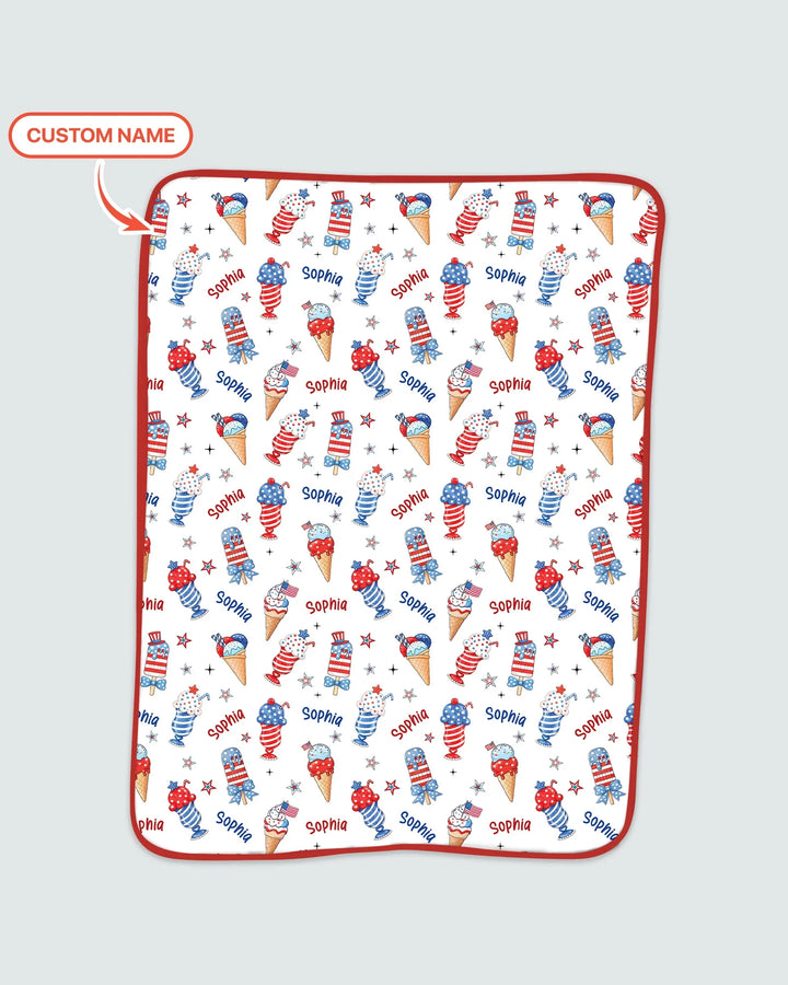 Custom Name Red, White & Ice Cream Bamboo Blanket
