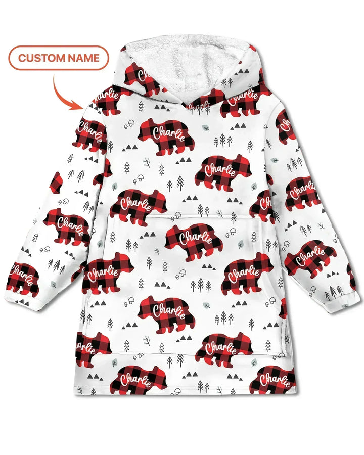 Custom Name Family Bear Matching Bamboo Blanket Hoodie