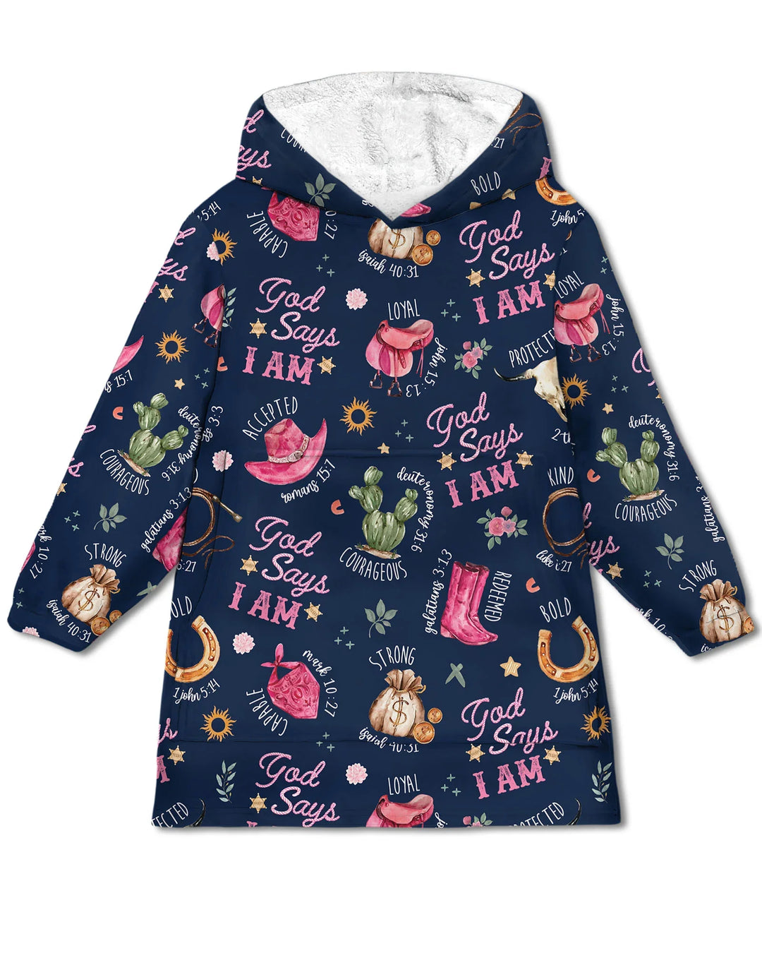 God Says I Am Western Faith Wearable Bamboo Blanket Hoodie