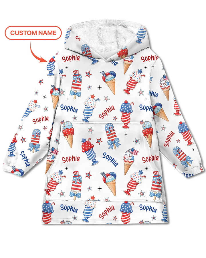 Custom Name Red, White & Ice Cream Bamboo Blanket Hoodie
