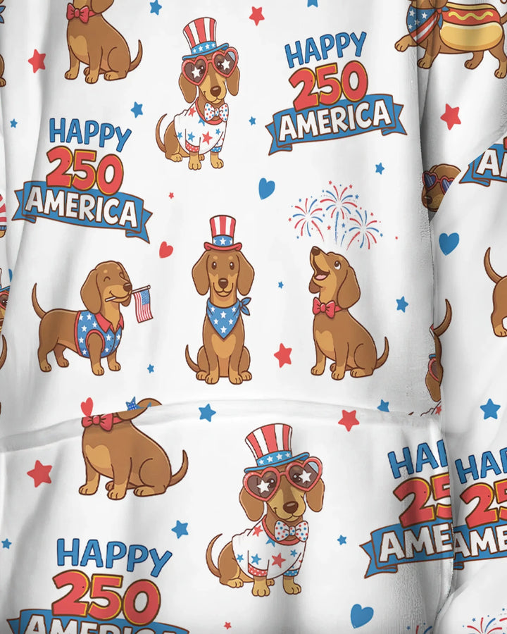 Red, White & Wiener Wearable Bamboo Blanket Hoodie