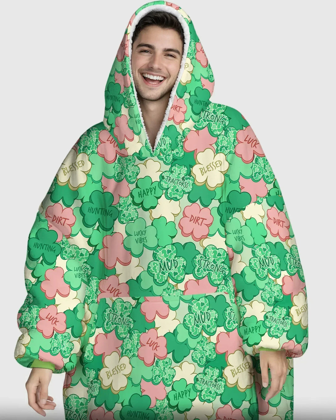 Lucky Vibes Shamrock Wearable Bamboo Blanket Hoodie