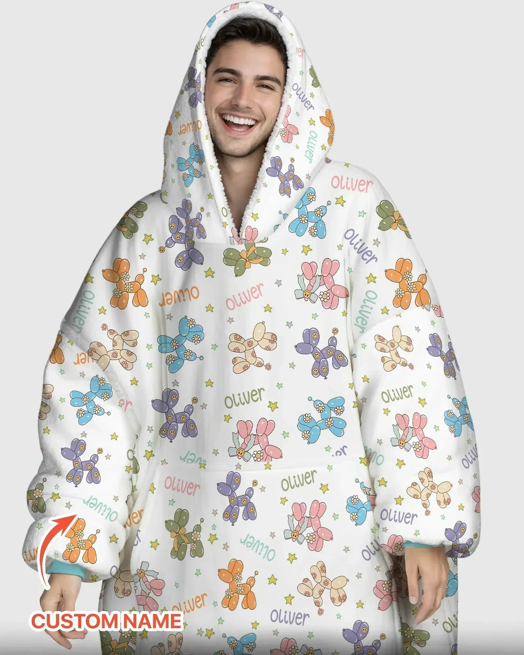 Custom Name Balloon Dog Bamboo Blanket Hoodie