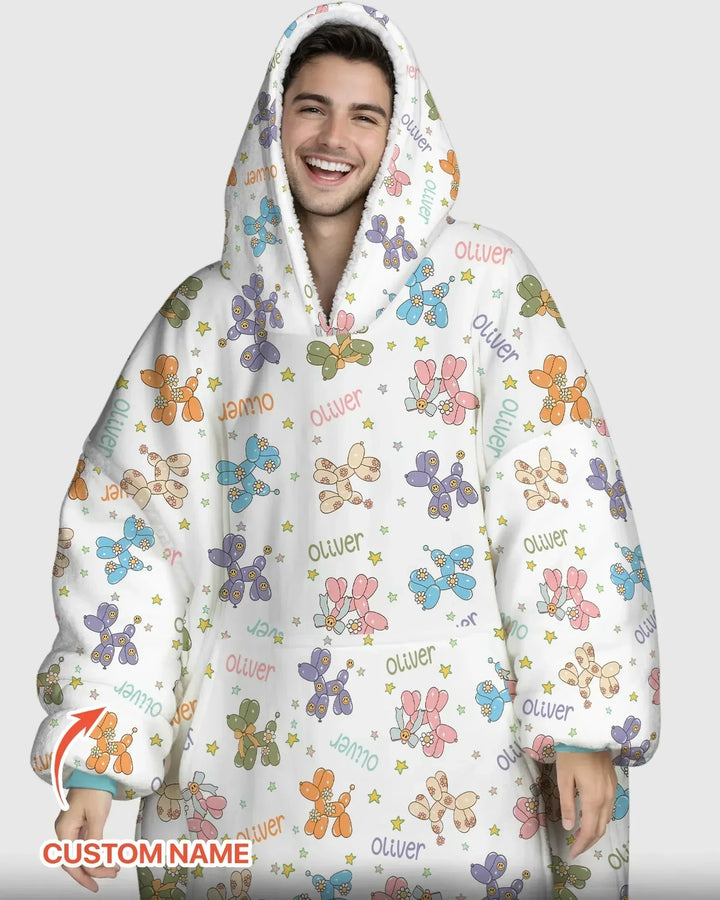 Custom Name Balloon Dog Bamboo Blanket Hoodie