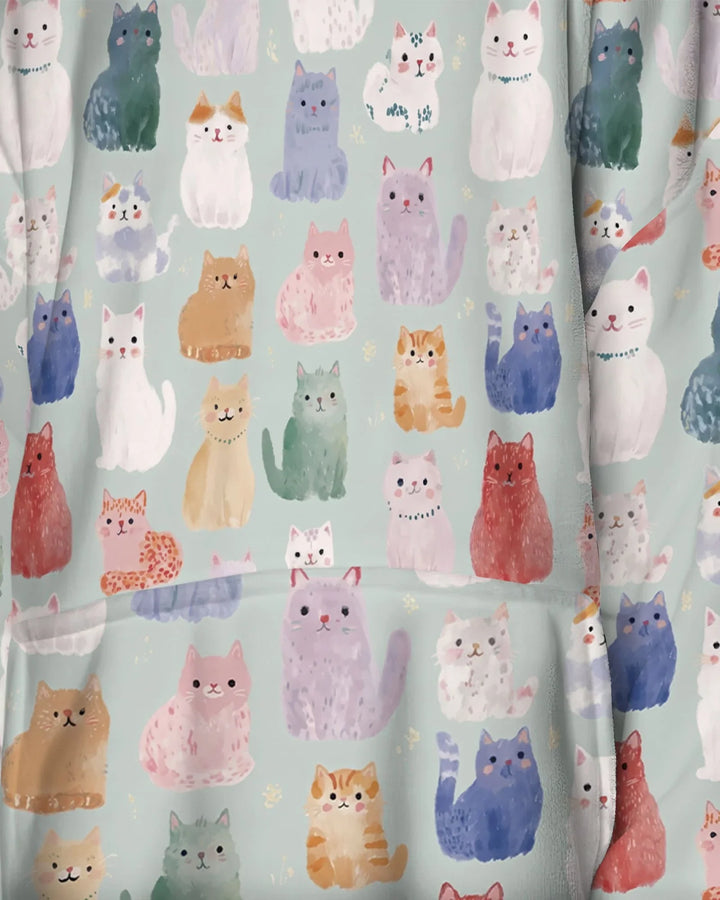 Enchanted Happy Kitty Family Matching Custom Bamboo Blanket Hoodie