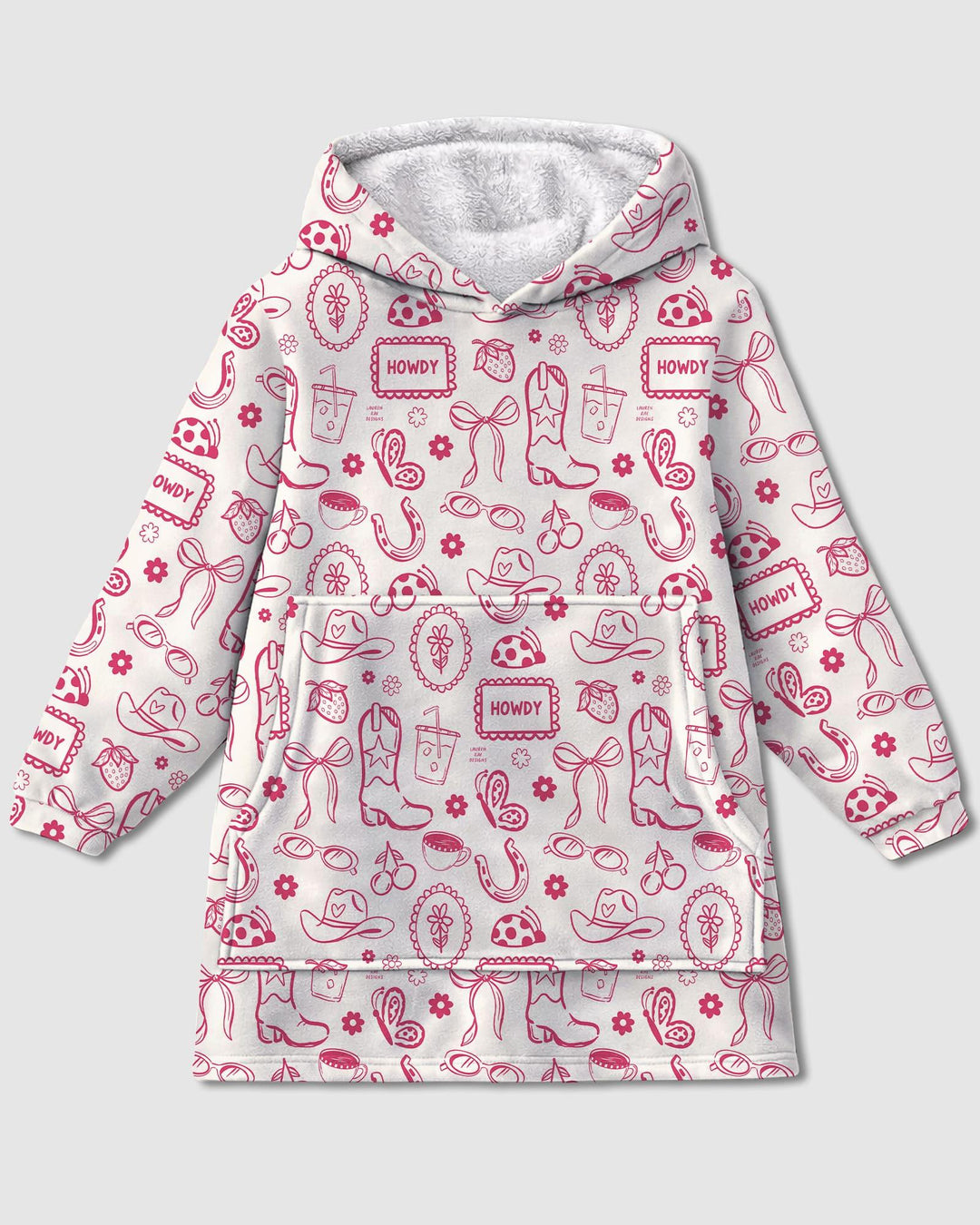 Doodle Wild West Cowgirl Wearable Bamboo Blanket Hoodie