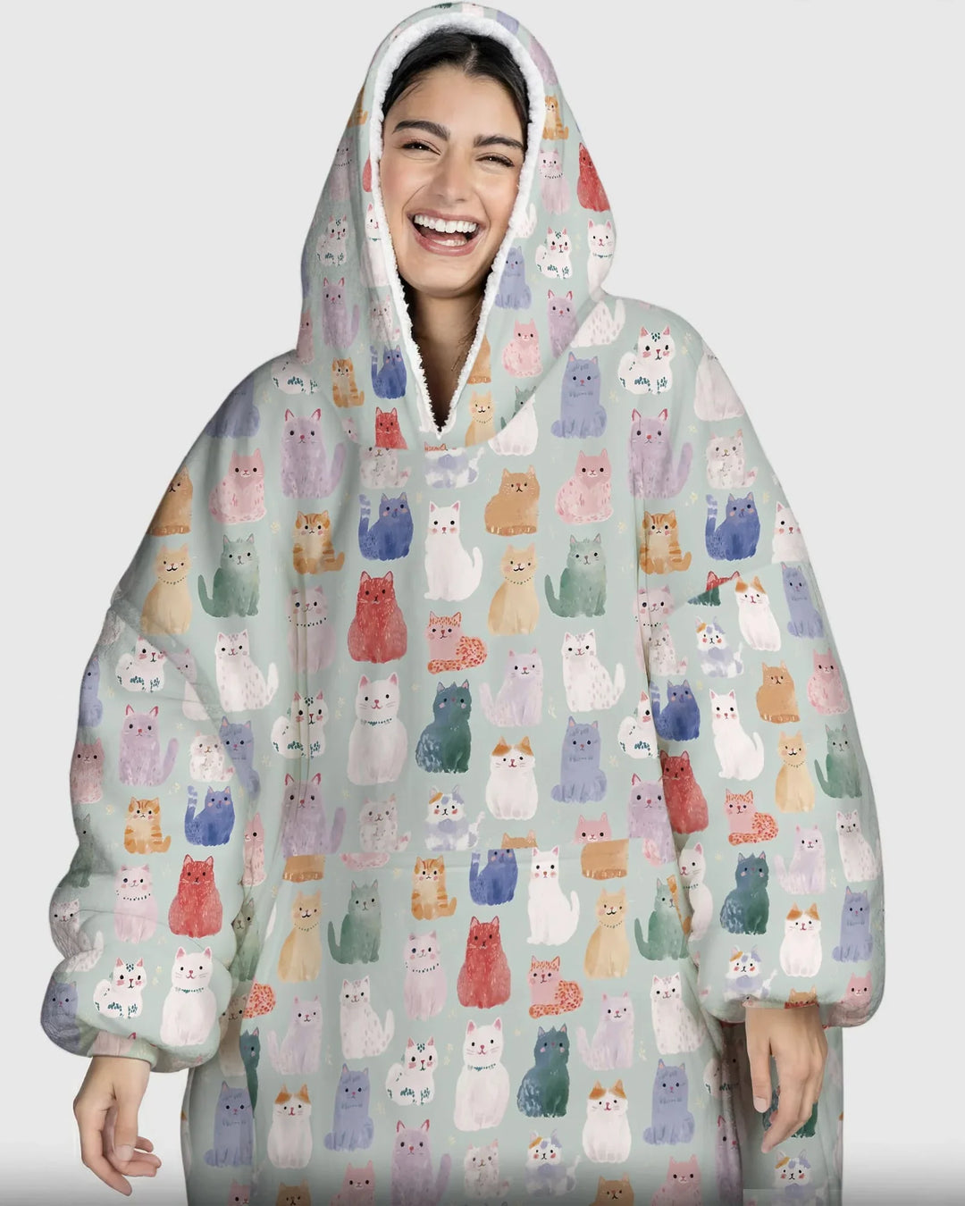 Enchanted Happy Kitty Family Matching Custom Bamboo Blanket Hoodie