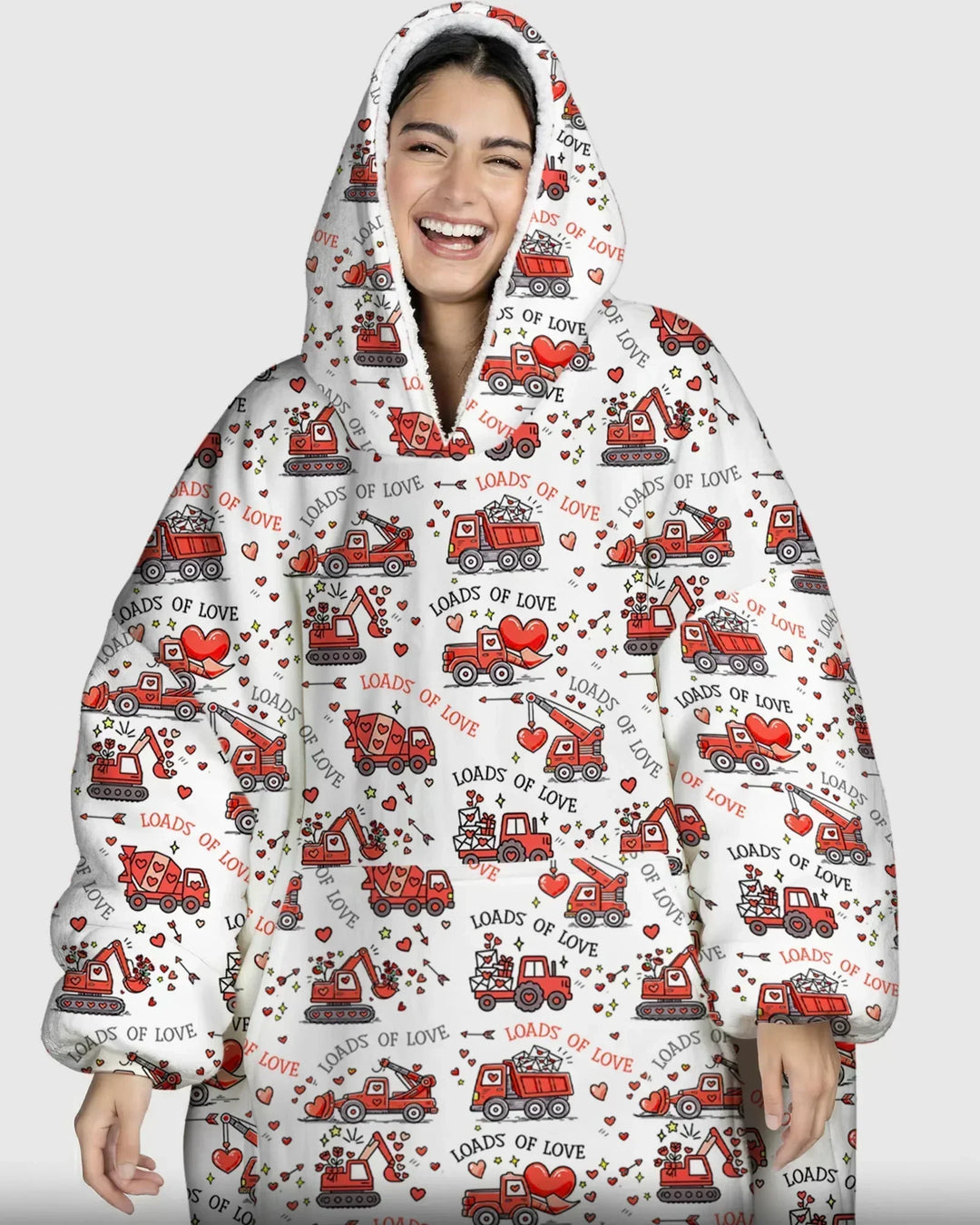 Construction Trucks Loads of Love Wearable Bamboo Blanket Hoodie