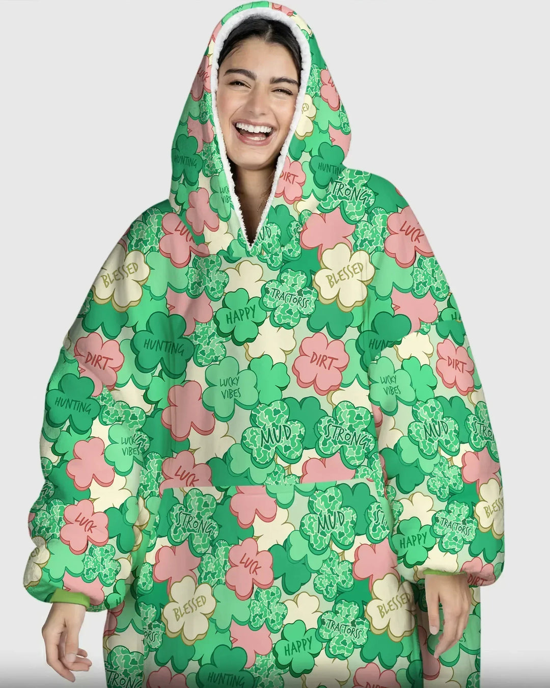 Lucky Vibes Shamrock Wearable Bamboo Blanket Hoodie