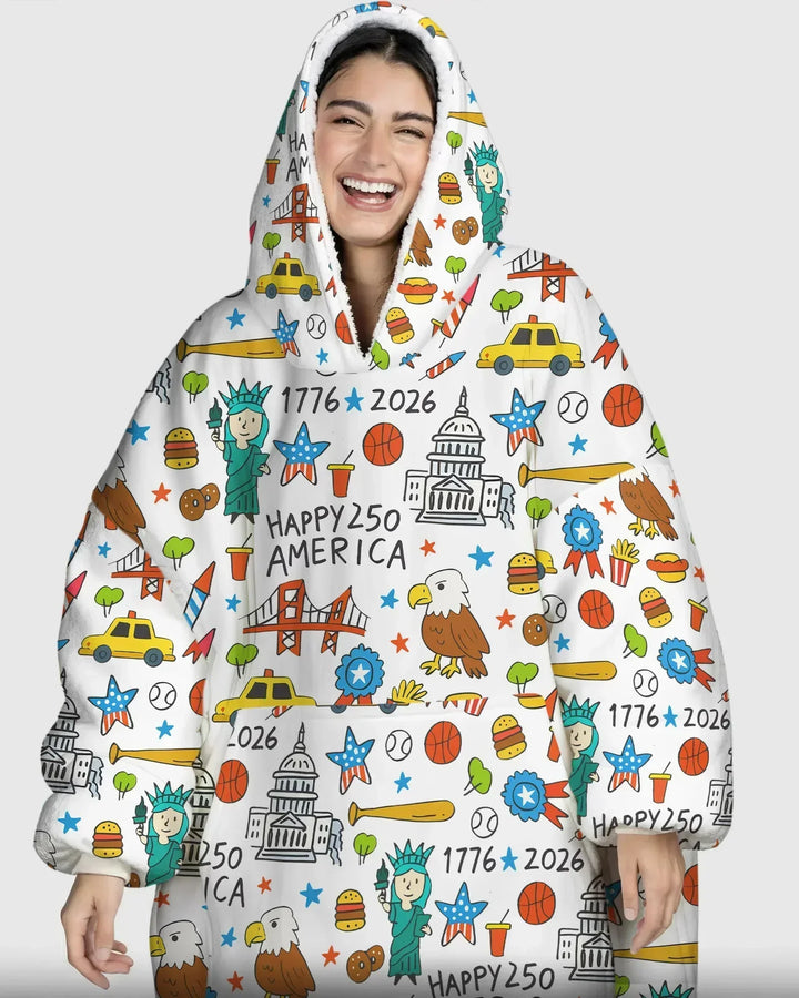 Happy 250 America 7626 Wearable Bamboo Blanket Hoodie