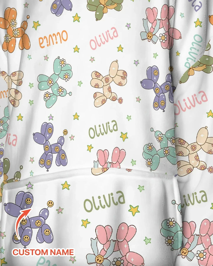 Custom Name Balloon Dog Bamboo Blanket Hoodie