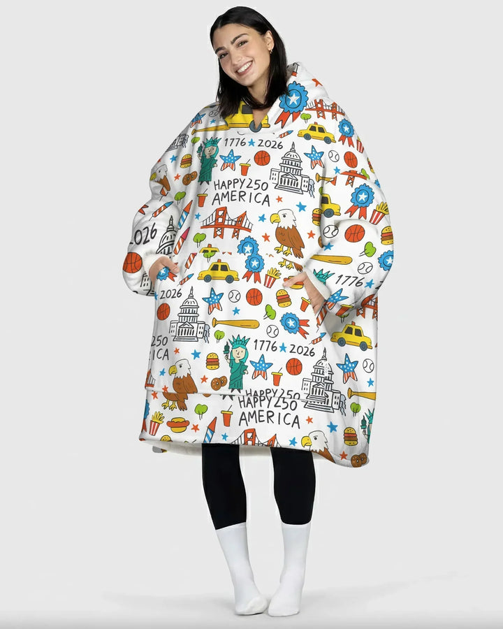 Happy 250 America 7626 Wearable Bamboo Blanket Hoodie