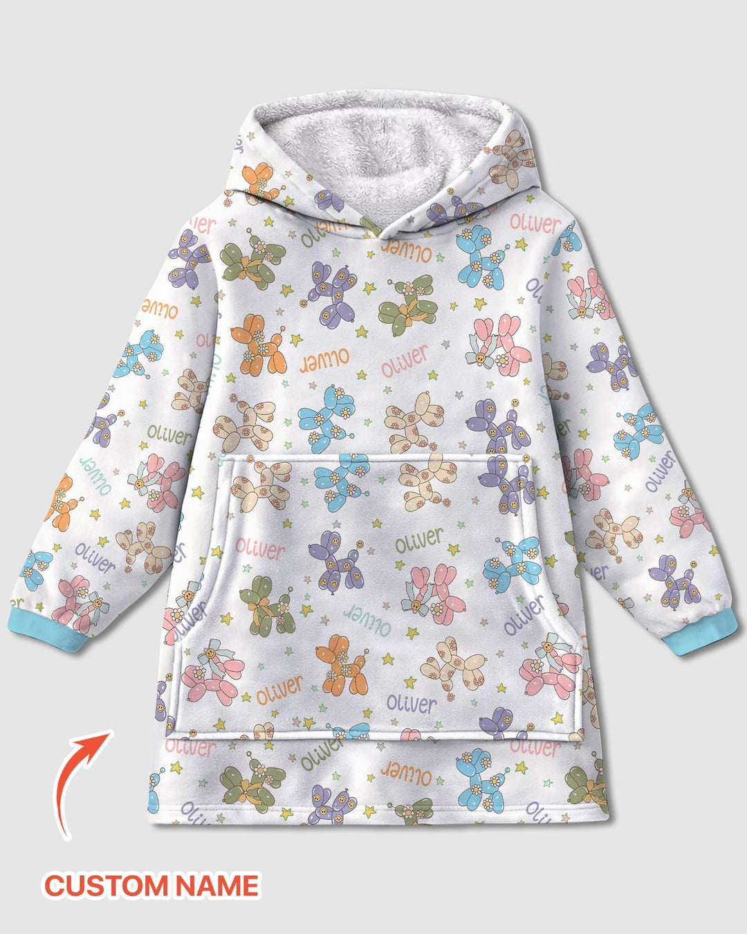 Custom Name Balloon Dog Bamboo Blanket Hoodie