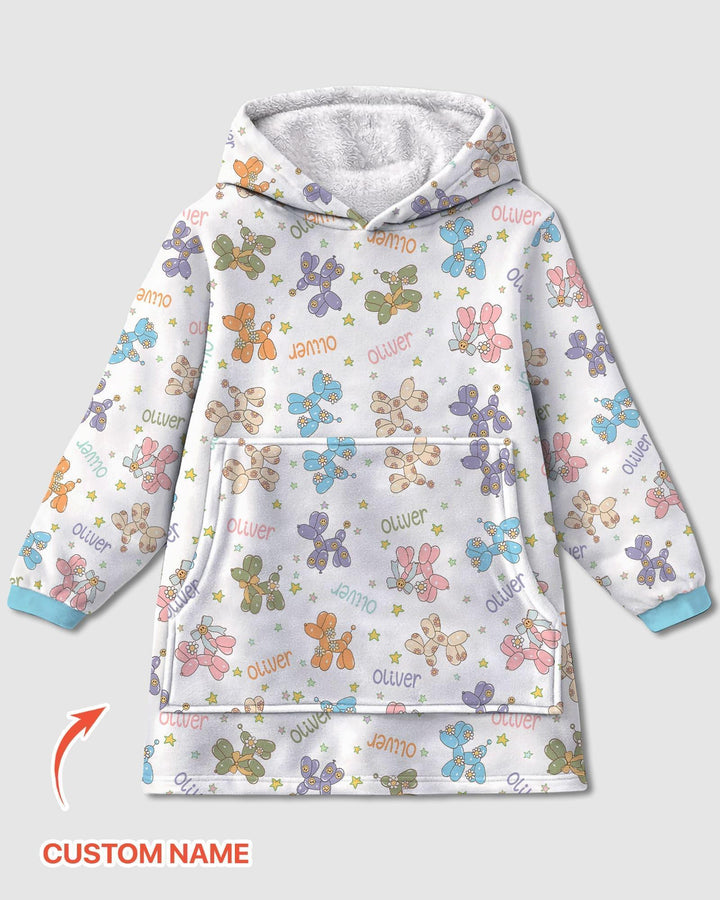 Custom Name Balloon Dog Bamboo Blanket Hoodie