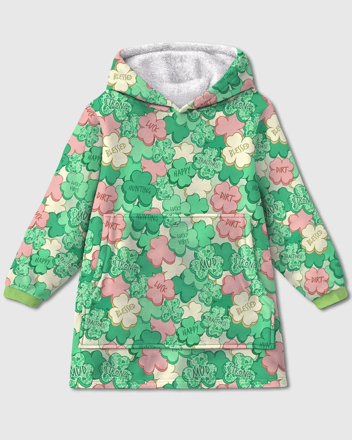 Lucky Vibes Shamrock Wearable Bamboo Blanket Hoodie