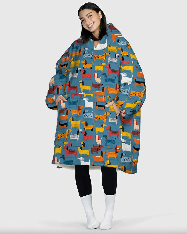 Whimsical Dachshund Wearable Bamboo Blanket Hoodie