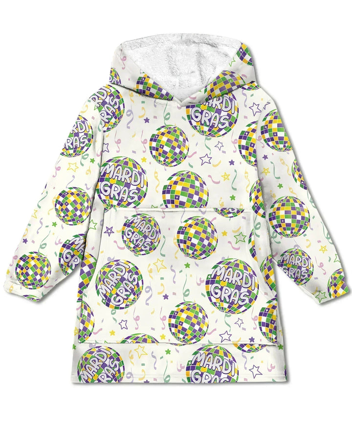 Mardi Gras Disco Ball Wearable Bamboo Blanket Hoodie