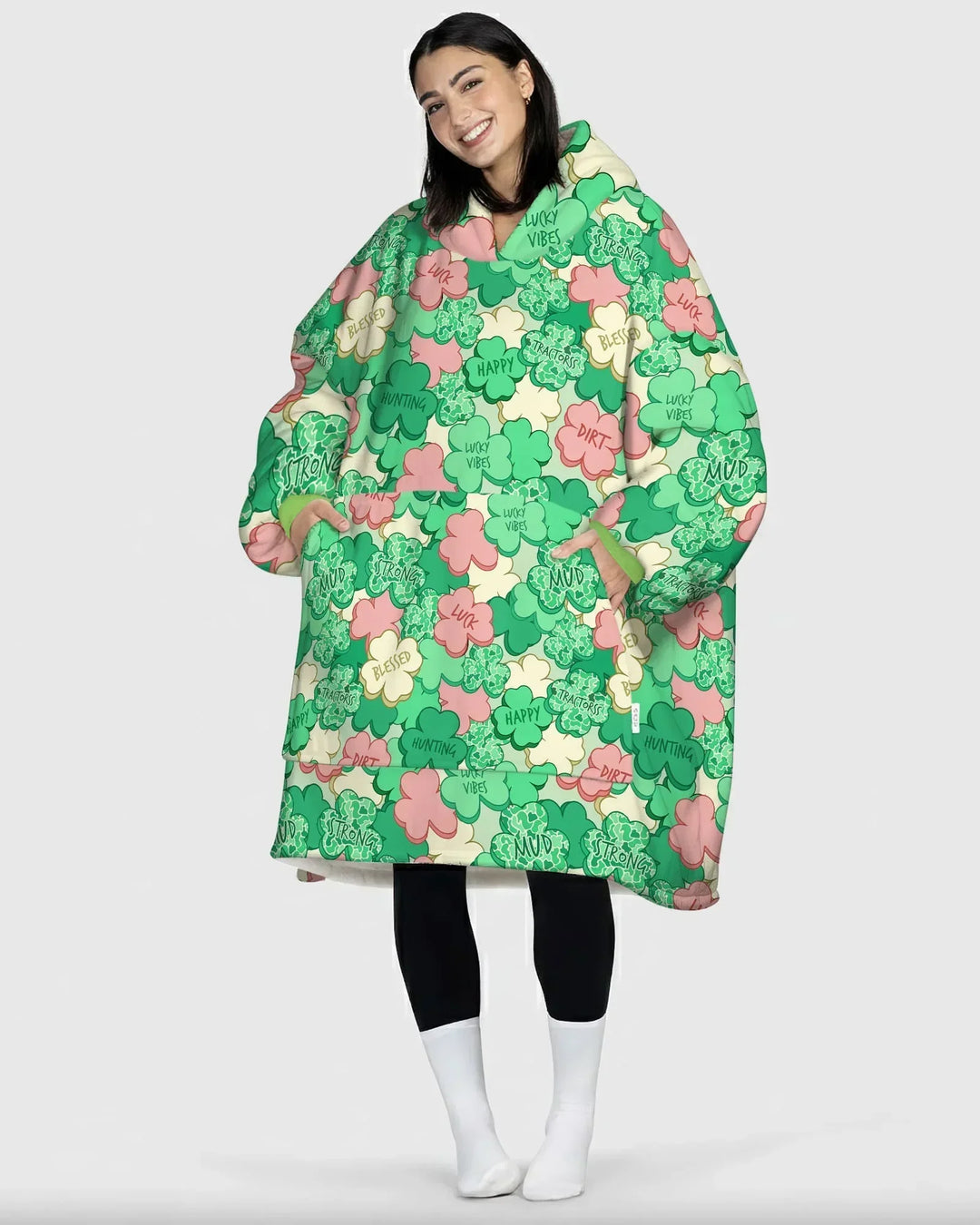 Lucky Vibes Shamrock Wearable Bamboo Blanket Hoodie