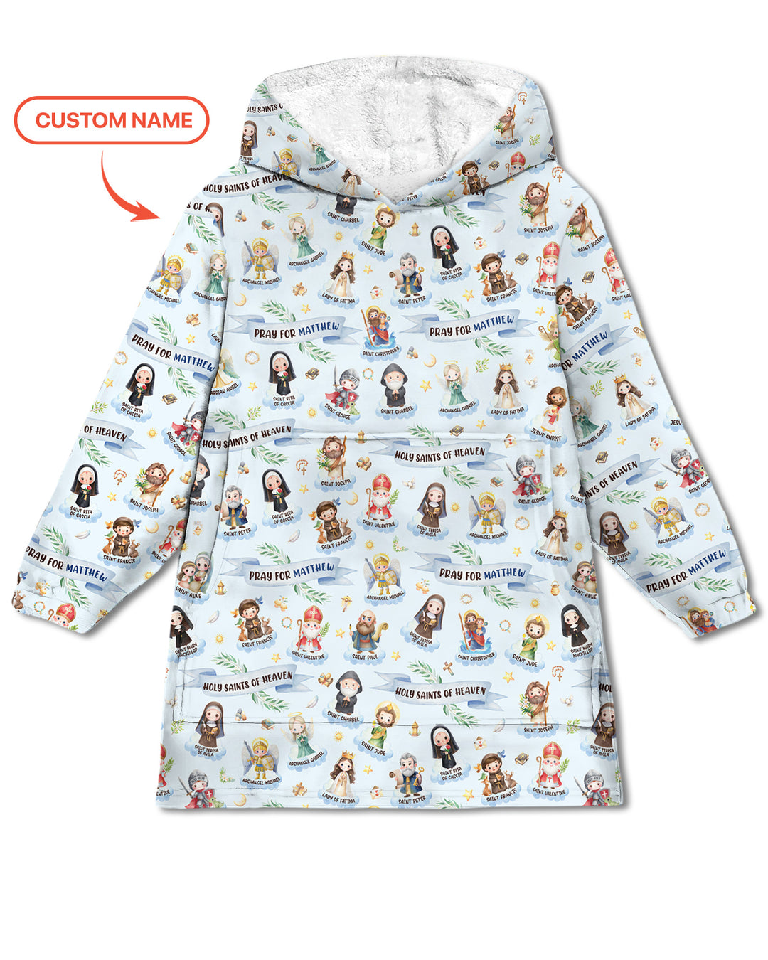 Holy Saints of Heaven Custom Name Bamboo Blanket Hoodie