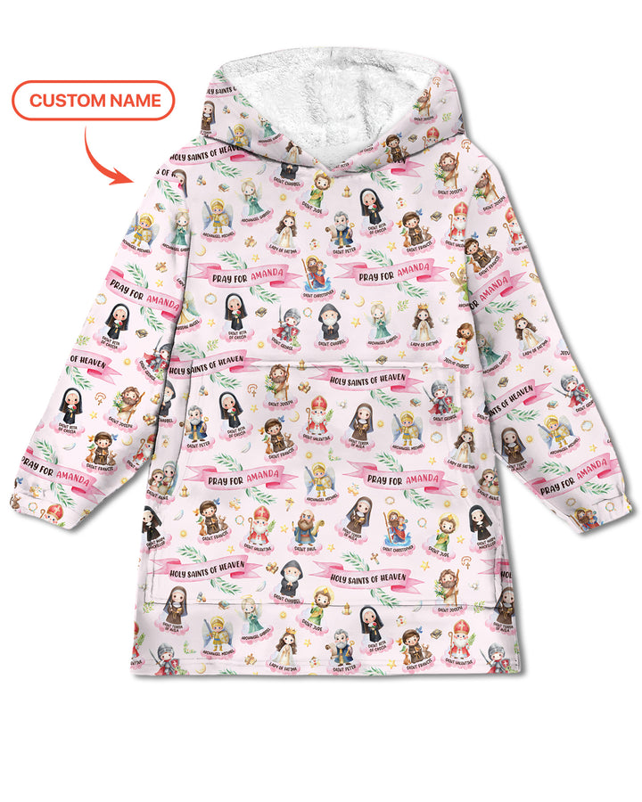 Holy Saints of Heaven Custom Name Bamboo Blanket Hoodie