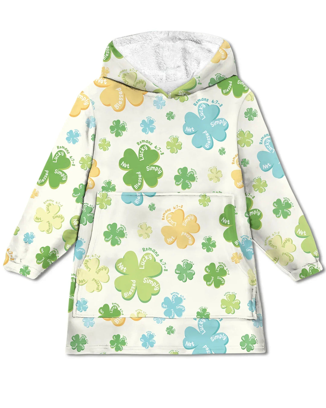Shamrocks Print St. Patrick's Day Wearable Bamboo Blanket Hoodie