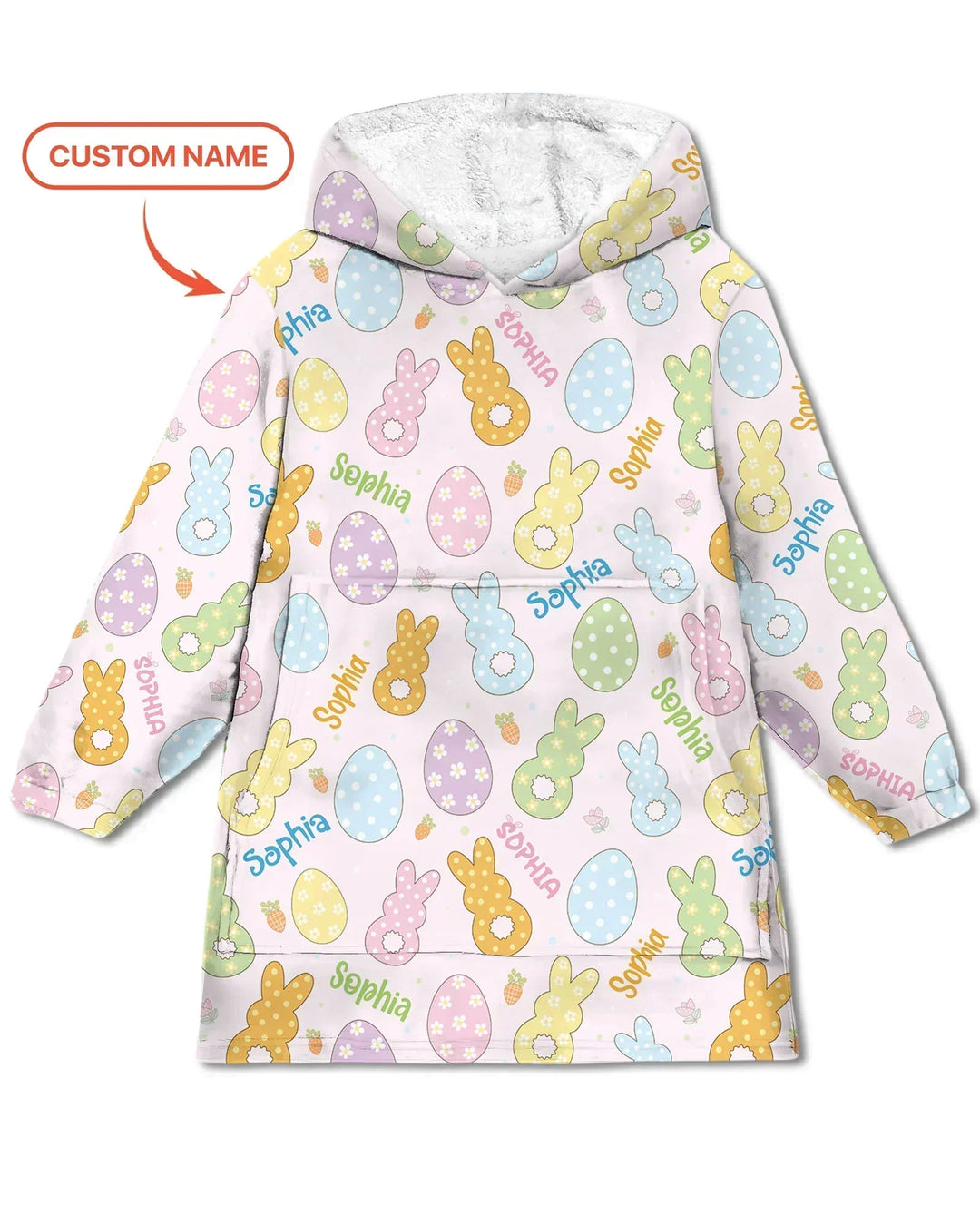 Custom Name Spring Pastel Easter Bamboo Blanket Hoodie