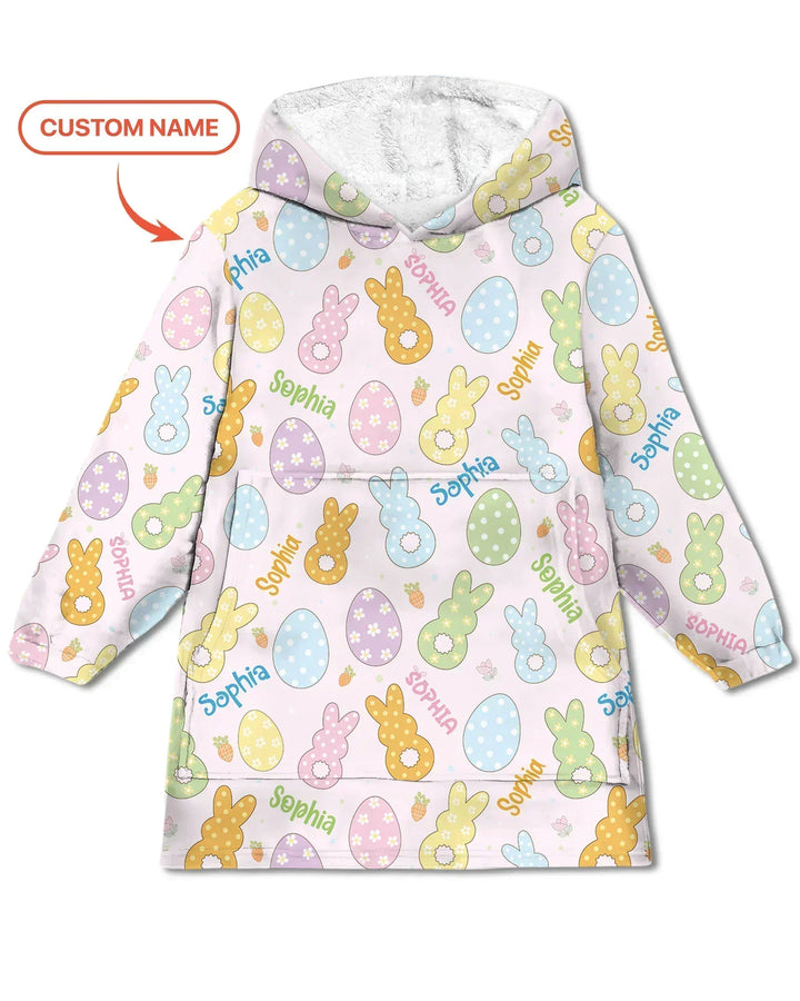 Custom Name Spring Pastel Easter Bamboo Blanket Hoodie