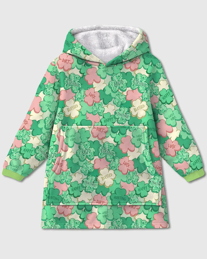 Lucky Vibes Shamrock Wearable Bamboo Blanket Hoodie