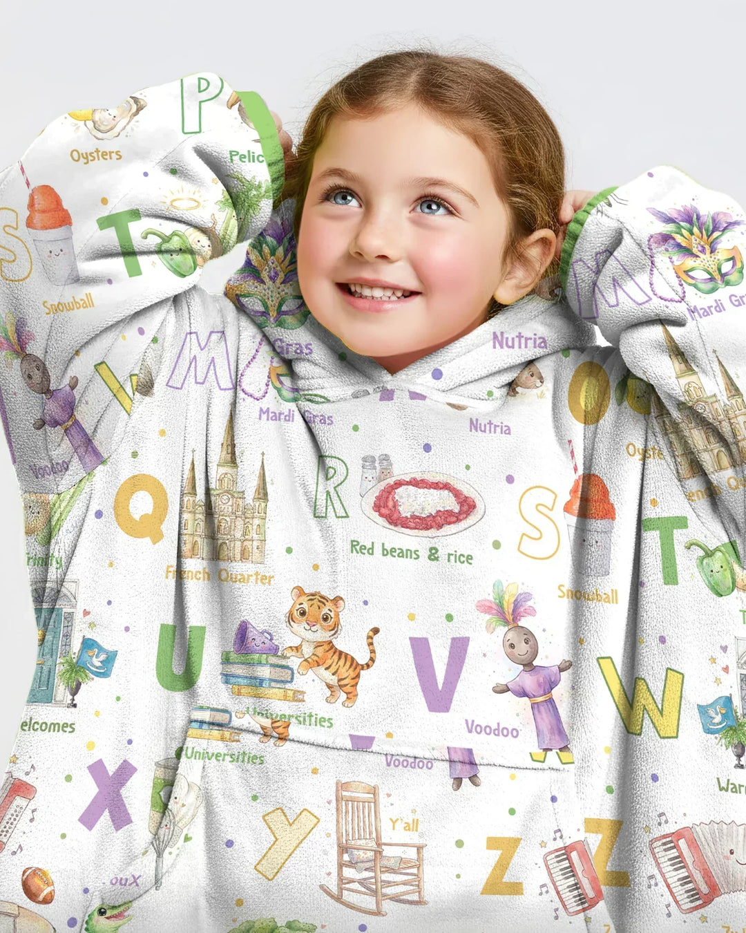 Alphabet of Lousiana Wearable Bamboo Blanket Hoodie