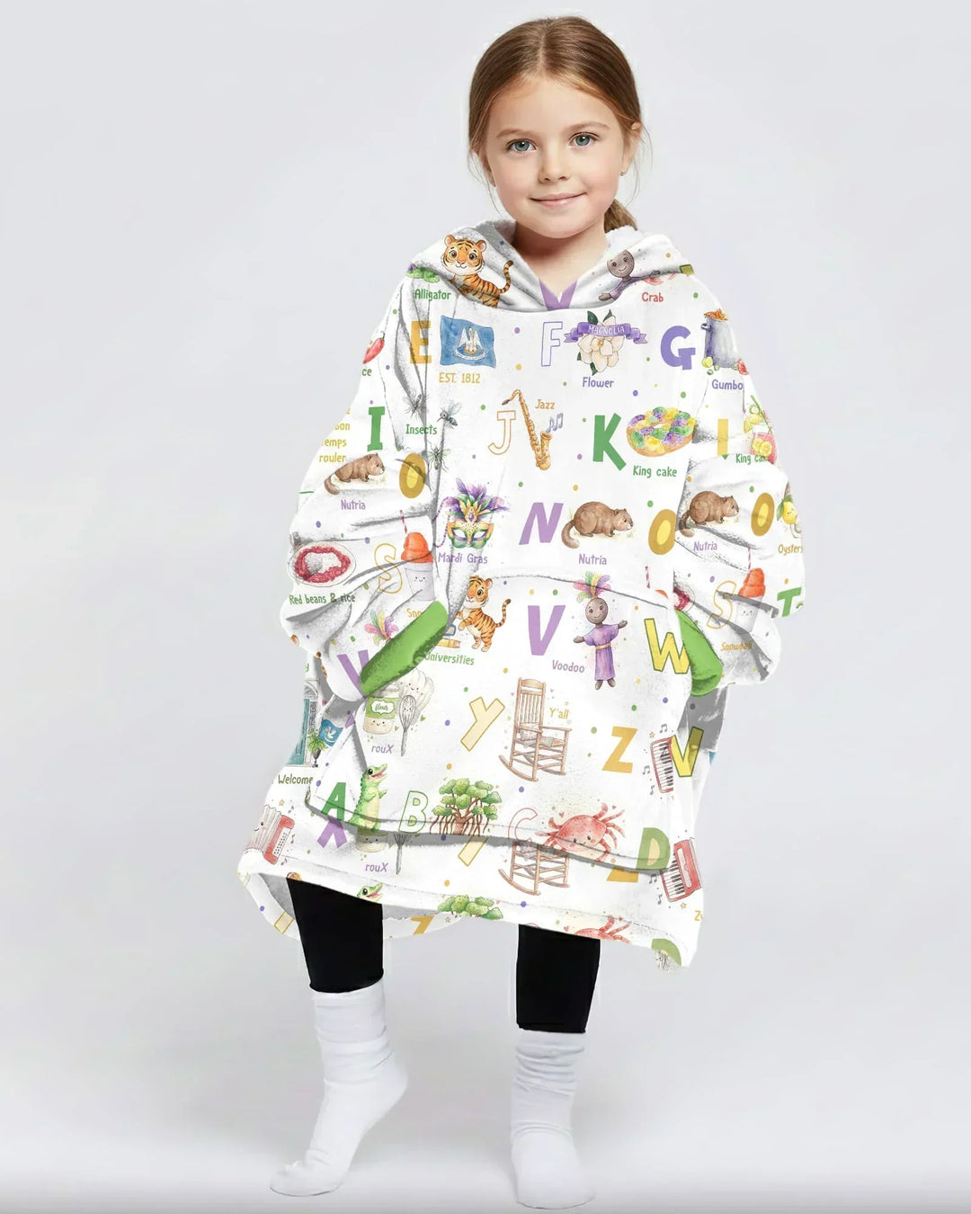 Alphabet of Lousiana Wearable Bamboo Blanket Hoodie