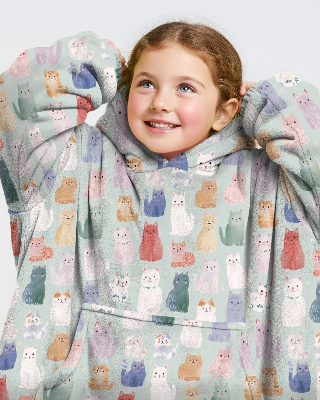 Enchanted Happy Kitty Family Matching Custom Bamboo Blanket Hoodie