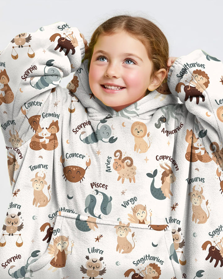Cute Kids Horoscope Wearable Bamboo Blanket Hoodie