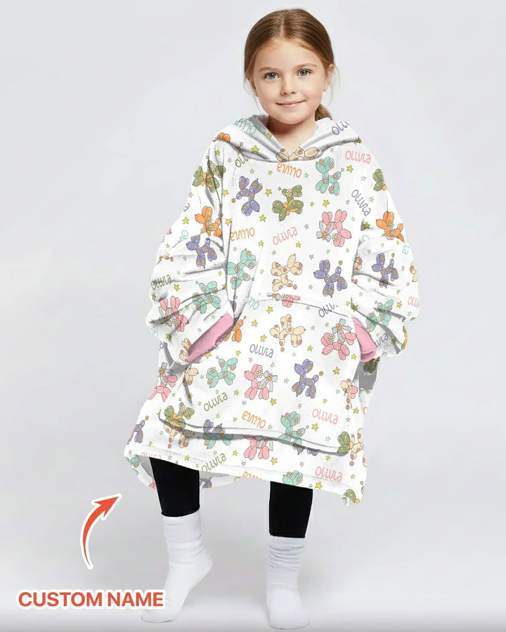 Custom Name Balloon Dog Bamboo Blanket Hoodie