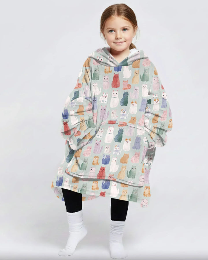 Enchanted Happy Kitty Family Matching Custom Bamboo Blanket Hoodie