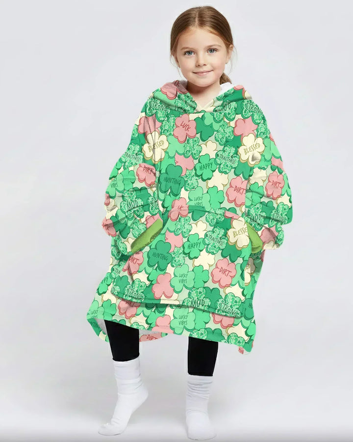 Lucky Vibes Shamrock Wearable Bamboo Blanket Hoodie