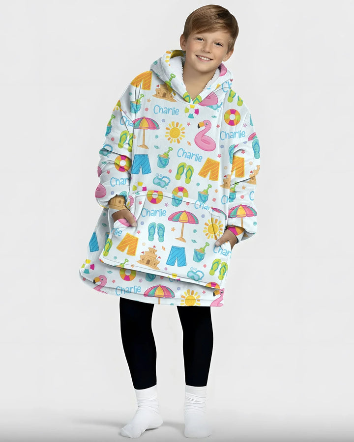 Custom Name Summer is Fun Bamboo Blanket Hoodie