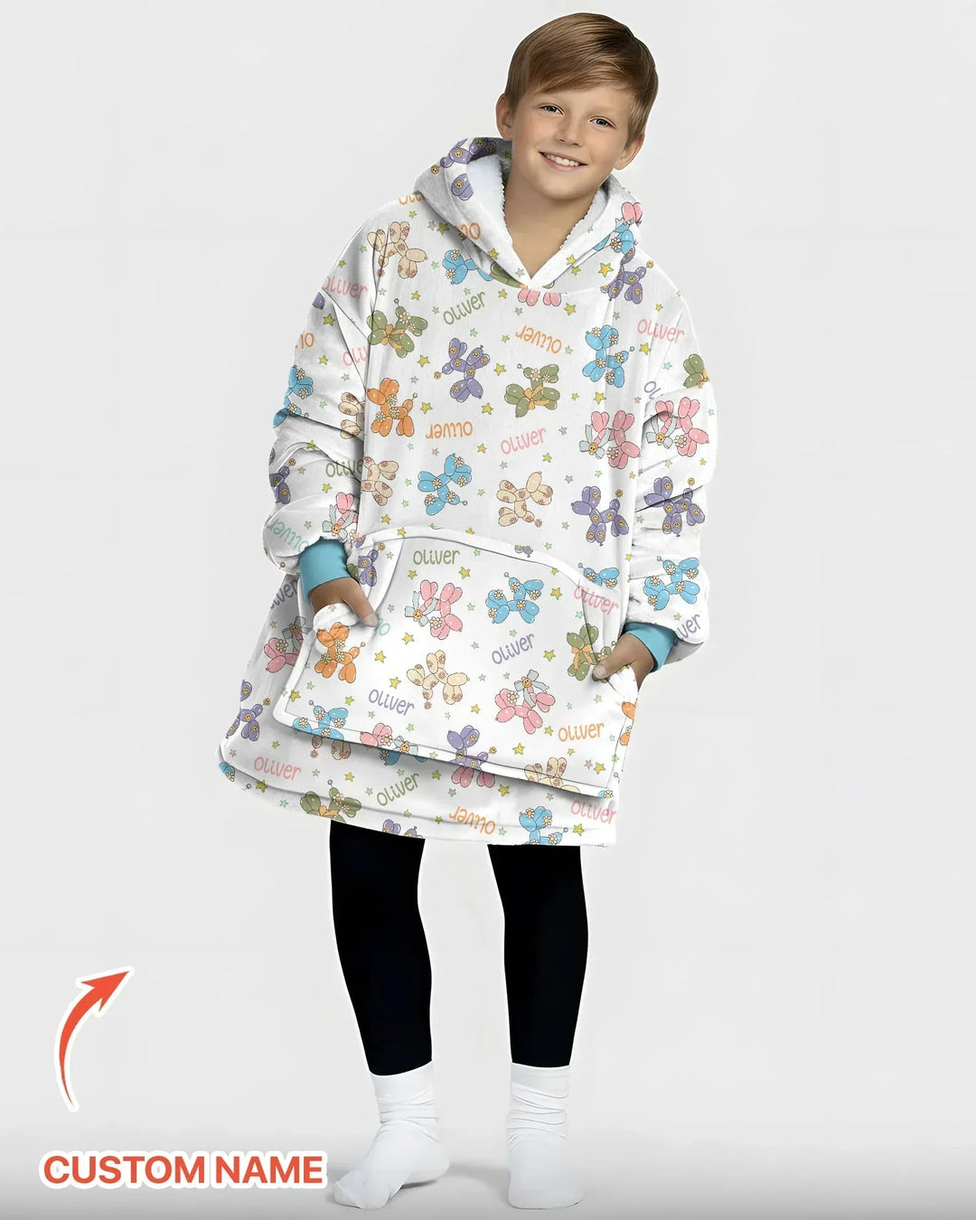 Custom Name Balloon Dog Bamboo Blanket Hoodie