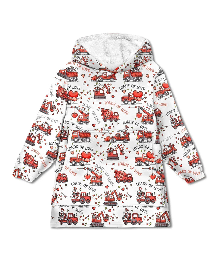Construction Trucks Loads of Love Wearable Bamboo Blanket Hoodie